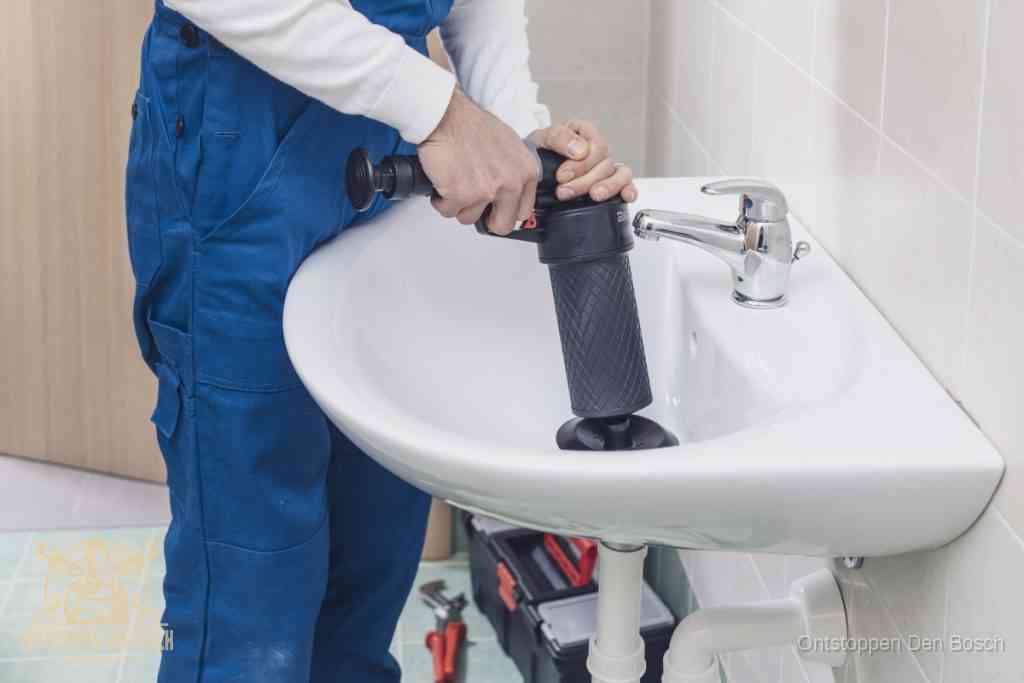 Een te ruwe doe-het-zelf poging met een handmatige perslucht-ontstopper op een sanitair-afvoer, een van de veelgemaakte fouten bij wc ontstoppen in Den Bosch